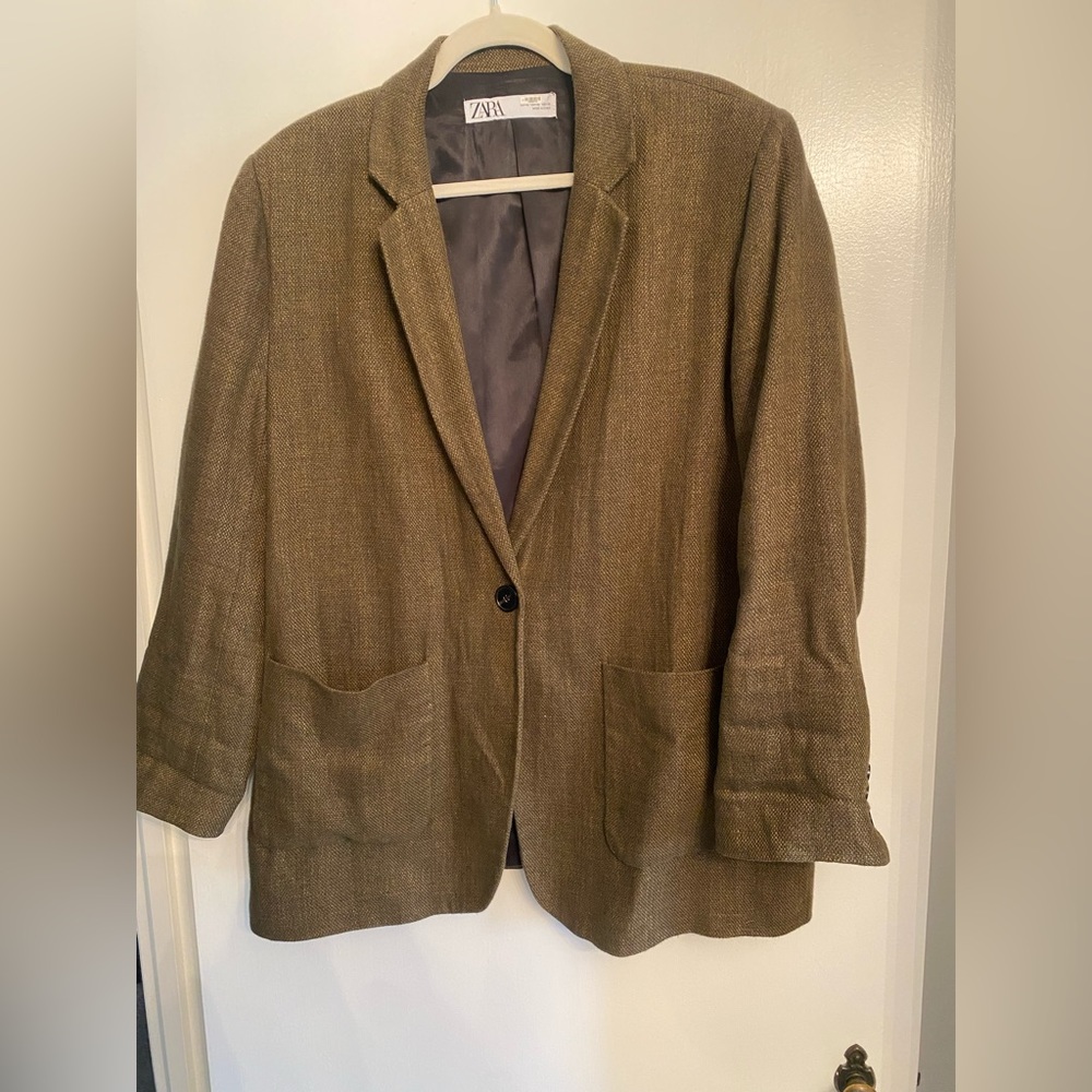 Zara Army Green Linen Blazer